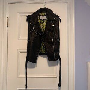 Black Faux Leather Vest with Buckle Belt